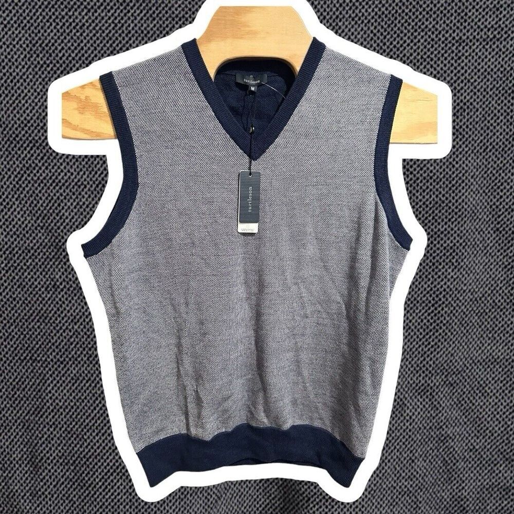 Turtleson Vest Adult Medium Blue 100% Wool Merino Sweater Soft Knit Mens